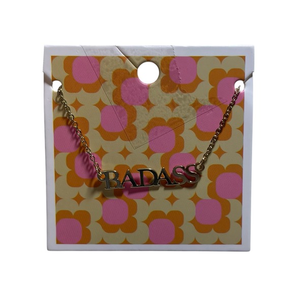 Francesca's Collections Jewelry - Gold Tone Badass Nameplate Statement Necklace Edgy Graphic Pendant Jewelry New
